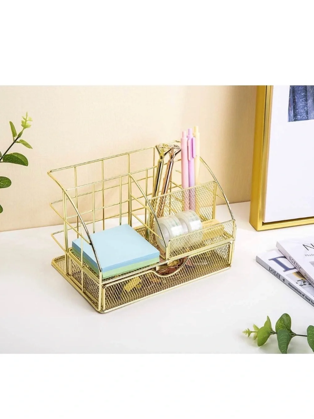 Gold Mesh Desk Organizer Caddy - Home Storage & Organization